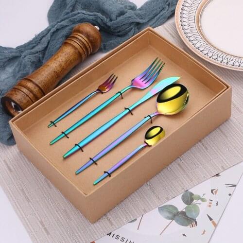 Rainbow Luxury Tableware Spoon Fork Knife Cutlery Set Wedding Tableware Safety Environmental Protection Tableware Dropshipping