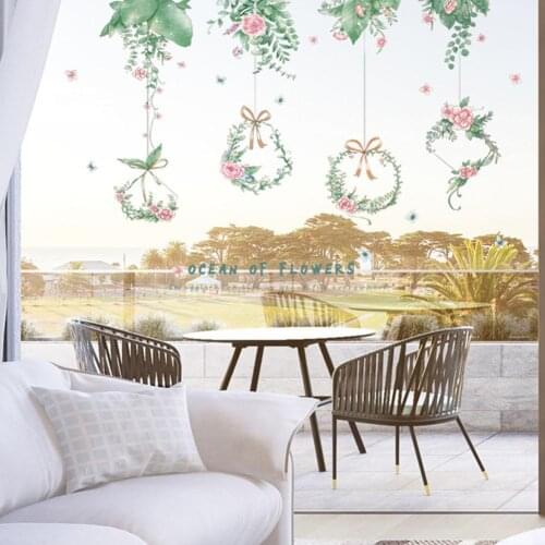 90*60cm Removable Green Plant Waterproof Self-adhesive Glass Wall Sticker Home Decoration For Childrens Room