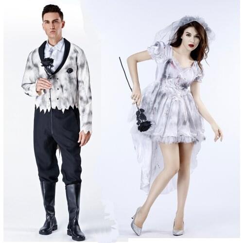 Umorden Scary Couples Zombie Ghost Corpse Bride & Groom for Adult Men Women Ladies Purim Halloween Costumes Outfits