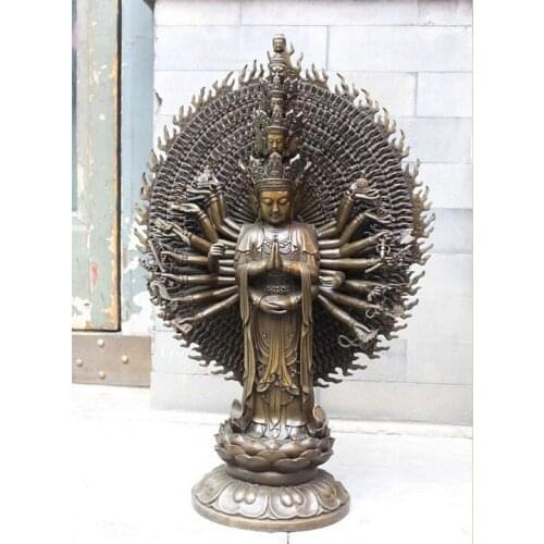 Tibet Buddhism 1000 Arms Kwan Yin Pure Bronze Copper Avalokitesvara Statue