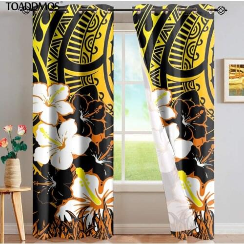 TOADDMOS Polynesian Hibiscus Printed Living Room Window Curtains Bedroom Sunblinds for Adults Girls Kids Home Decoration Cortina