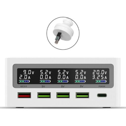 USB C Type C PD 65W Fast Charge Adapter Digital Display 18W QC3.0 USB Hub Charger Station For Laptop Mobile Phone Tablet PC