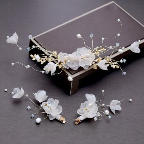 White crepe flower barrette Bride Headwear Wedding flower hair ornaments
