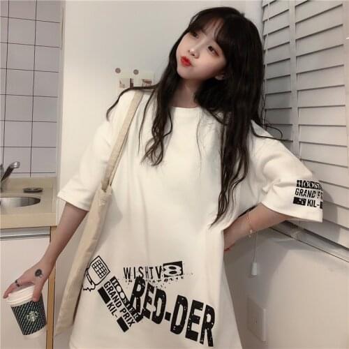 2021 Summer Irregular English Printed Short Sleeve T-Shirt Womens Special Fun Top Oversize Aesthetic Womens Summer Dress