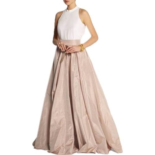 Vintage Khaki Taffeta Floor Length Skirts For Lady To Prom Party Long Skirt For Women High Waistband Pleat Ball Gowns