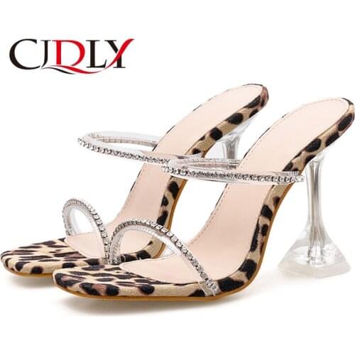 CJDLY 2020 PVC Women Fashion Sandals Leopard print Popular crystal Bright Openwork Roman High Heels Large Womens Shoes 42