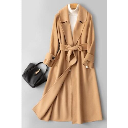 Double Faced Cashmere Coat Womens Middle Long 2021 New Temperament Goddess Loose Hepburn Fashionable Woolen Coat