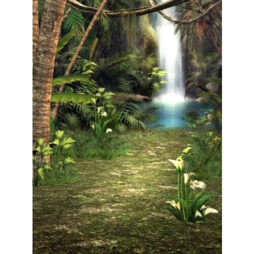 Scenic Photography Backdrops Jungle Waterfall Flowers Backgrounds for Studio Vinyl Cloth Computer Printed Portrait Photo Shoot