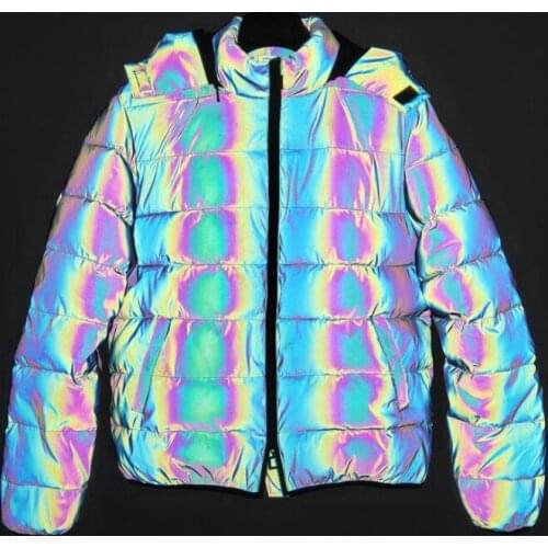 Winter men thick warm colorful reflective jacket with detachable hood women casual winter coat abrigo hombre drop shipping