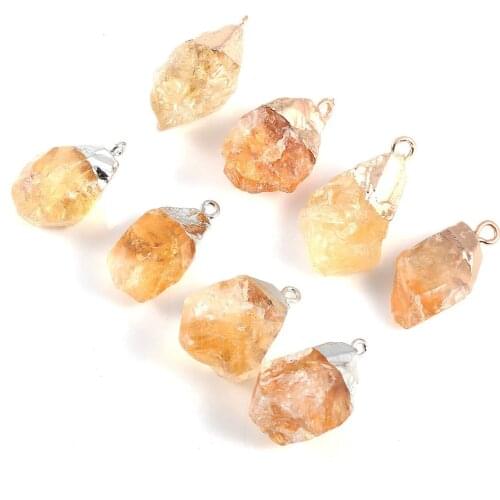 1PC New Fashion Natural Stone Citrinee Pendants Irregular Crystal Charms for DIY Necklace Earring Jewelry Making Size 16x30x15mm