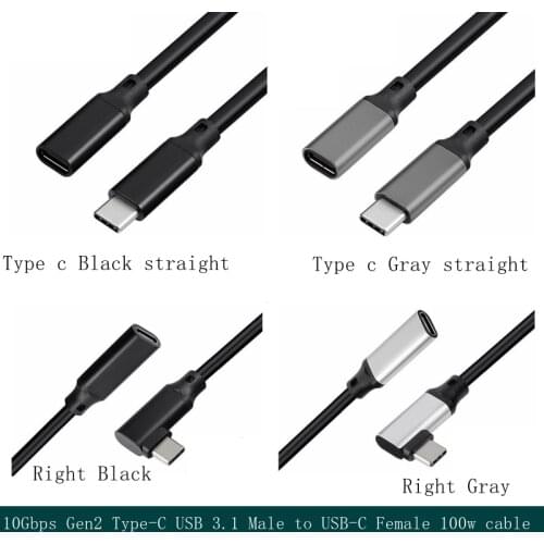 100W PD 5A Curved USB3.1 Type-C 90 Degree Extension Cable 4K 60Hz 10Gbps USB-C Gen 2 Extender Cord For Macbook ASUS HP Laptop5m