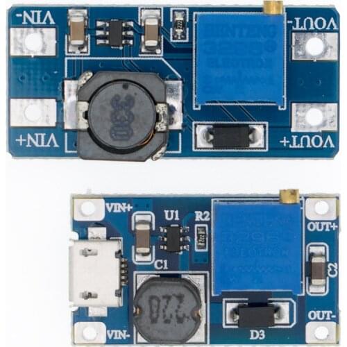 100pcs DC-DC Adjustable Boost Module 2A Boost Plate Step Up Module with MICRO USB 2V-24V to 5V 9V 12V 28V MT3608