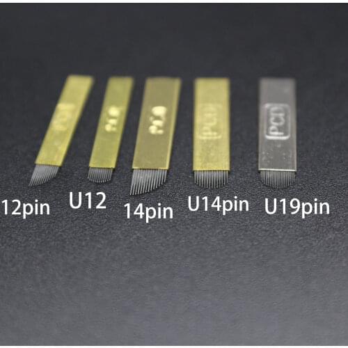 100Pcs PCD 12/14/U12/U14/U19Pin Microblading Blades For 3D Eyebrow Embroidery Permanent Makeup Eyebrow Tattoo Pen
