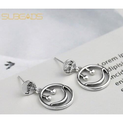 2020 Real Small 925 Sterling Silver Smile Face Lucky Drop Earrings For Women Vintage Hanging Dangle Earrings Jewelry Gifts