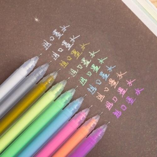 9pcs Highlight Pastel Pen Student Mark Color Highlighter Office Stationery Flash Pen Large Capacity Diy Photo Album Black Card