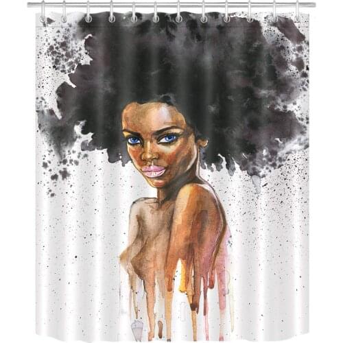 Afro American 3D Printing Sext Black Girl Shower Curtain with Afro Artistic Bathroom Decor