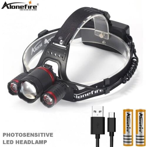 AloneFire HP33 Rechargeable XML T6 zoom LED headlamp Photosensitive HeadLamp Sensor headlights Camping Fishing headlight