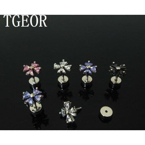 Free shipping illusion cheaters earring 1 pair Stainless Steel colors cross CZ cubic zircon ear piercing fake plugs