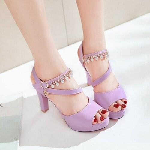 Big Size ladies summer platform sandals women shoes woman Fish beak water drill pearl waterproof table