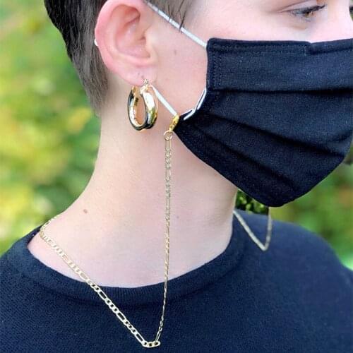 60cm Stainless Steel Figaro Mask Chain Necklace Gold Mask Holder Chain Face Mask Jewelry Doctor Gift (Face Mask Not Included)