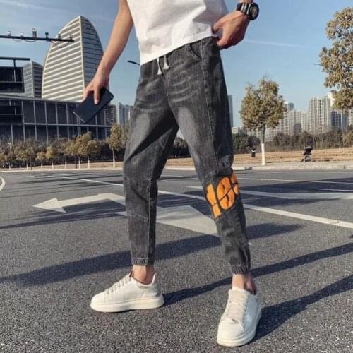 Denim Jeans mens trendy brand skinny handsome slim summer street student pants mens Korean casual teenager pencil pants
