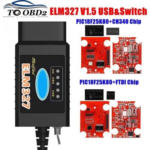 ELM327 V1.5 USB Switch PIC18F25K80 FTDI / CH340 HS-CAN/MS-CAN For FORScan elm 327 1.5 USB for Ford OBD2 Car Diagnostic Scanner
