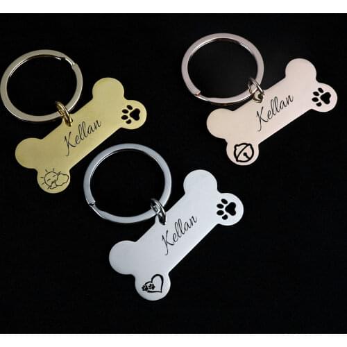 Free Custom Engraving Cat Dog Bone ID Tags for Small and Large Pet Collar Accessories Name Collars Stainless Steel Pet Nameplate