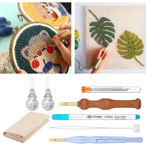 Embroidery Punch Needle, 7Pcs Punch Needle Tool with Embroidery Threaders, Embroidery Needles, Punch Needle for Beginners Adults