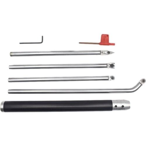 Wood Turning Tool Set Carbide Tipped Lathe Finisher/Rougher/Detailer/Hollower Tool Set(4pcs Bar+1pcs Handle)With Round/Square/Di