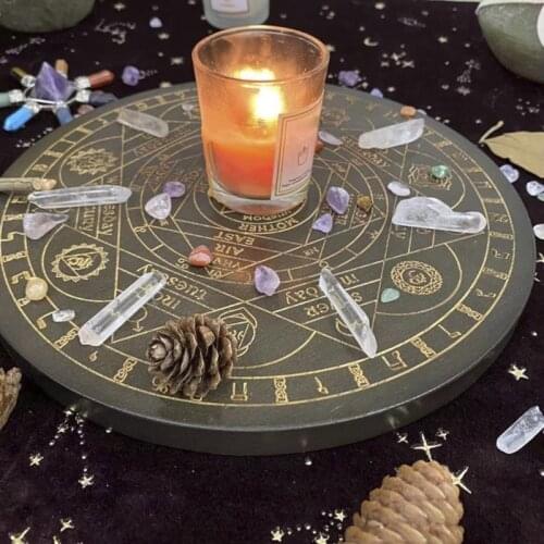 Witch Divination Pendulum Board Seven Chakra Crystal Energy Disk Oak Astrolabe 448D