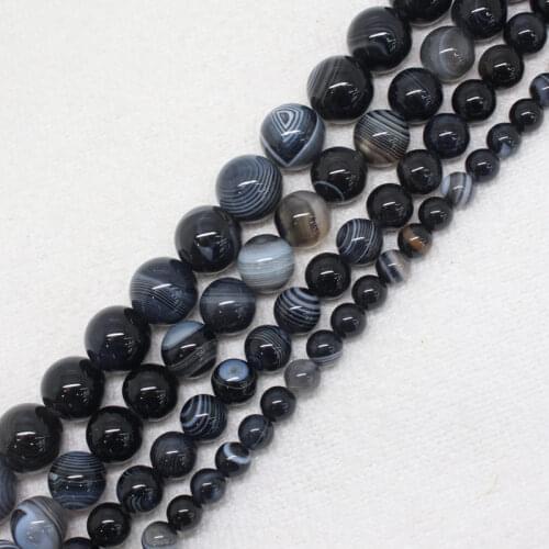 Mini.order is $7! 6-12mm Black Gray Multicolor Stripe banded Agates Onyx Round DIY Spacer Loose Beads 15"