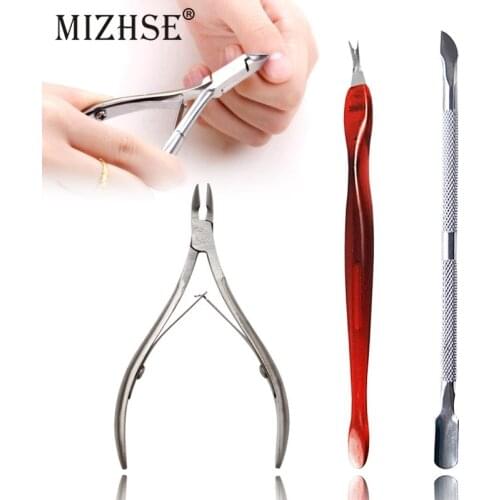 MIZHSE 3Pcs/set Nail Art Manicure Tools Kits Stainless Steel Cuticle Pusher Dead Skin Fork Nail Cuticle Scissor For Nail Polish