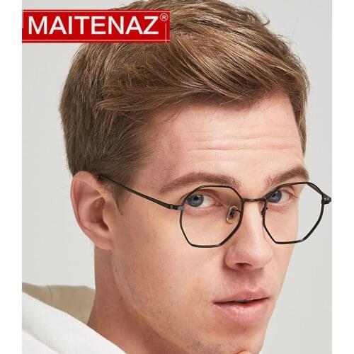 MAITENAZ Titanium Polygonal Irregular Prescription Eyeglasses Vintage Myopia Hyperopia Glasses for Men Women Comfortable CT30003