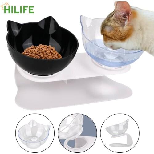 Pet Food Water Feeder Non-slip Durable Double Bowls Protection Cervical With Raised Stand Cat Bowl Dog Bowl