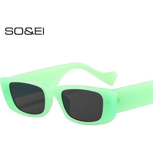 SO&EI Ins Popular Fashion Small Rectangle Sunglasses Women Vintage Jelly Color Eyewear Men Square Trending Sun Glasses UV400