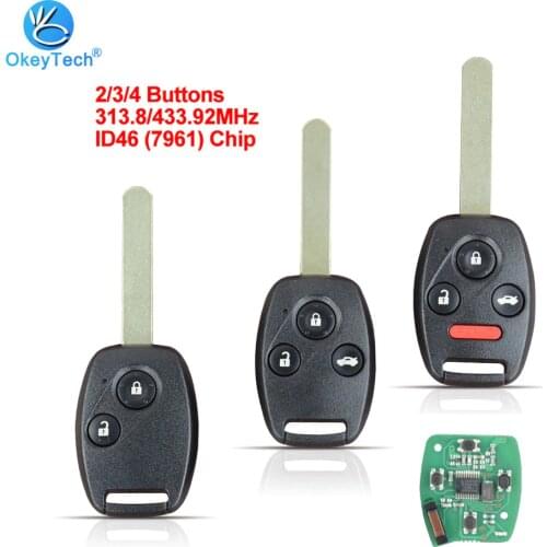 OkeyTech for Honda Accord Element CR-V HR-V Fit City Jazz Odyssey Shuttle Civic Car Remote Car Key S0087-A 433MHz ID46 Chip