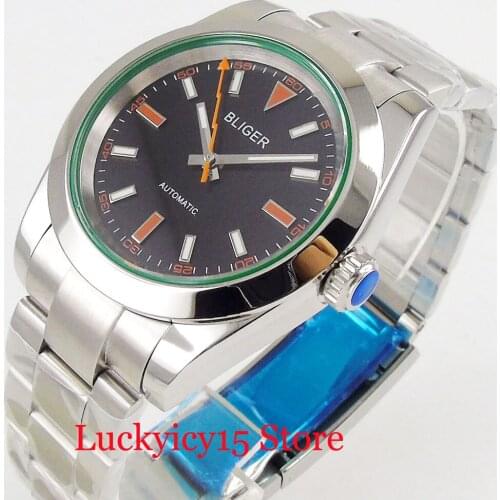 Popular Mechanical Wristwatch Sapphire Crystal 40mm Black Dial Stainless Steel Bracelet Automatic Movement