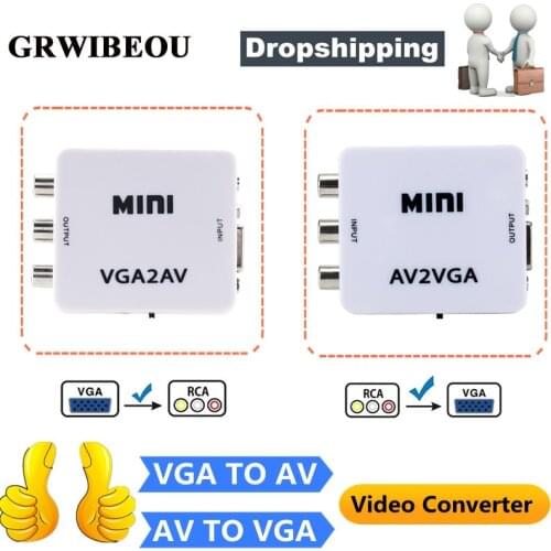 Grwibeou Mini VGA TO AV Converter AV2VGA Convertor with 3.5mm Audio RCA To VGA Video Converter For PC to TV HD Computer to TV