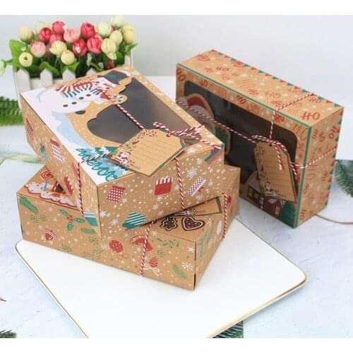 Christmas Cookie Box Kraft Paper Candy Gift Boxes Bags Food Packaging Box Christmas Party Kids Gift Adornos De Navidad 2021