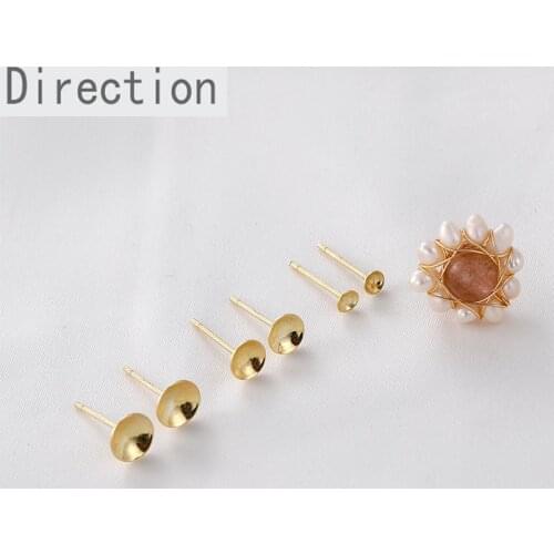 S925 silver needle plated gold bowl earrings diy handmade pearl earrings earrings basic accessories materials