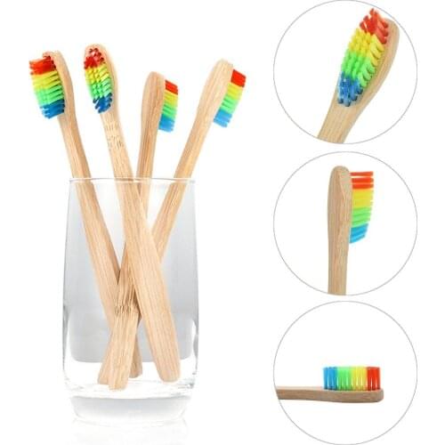 Soft Rainbow Bristles Bamboo Handle Oral Care Teeth Travel Cleaning Toothbrush Soft Easy to Use Non-toxic Rainbow Color