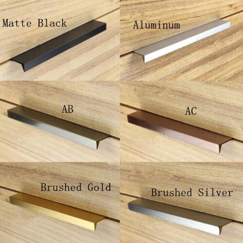 Modern simple cabinet door edge handle wardrobe drawer matte black/brushed gold hidden furniture handle kitchen cabinet pull