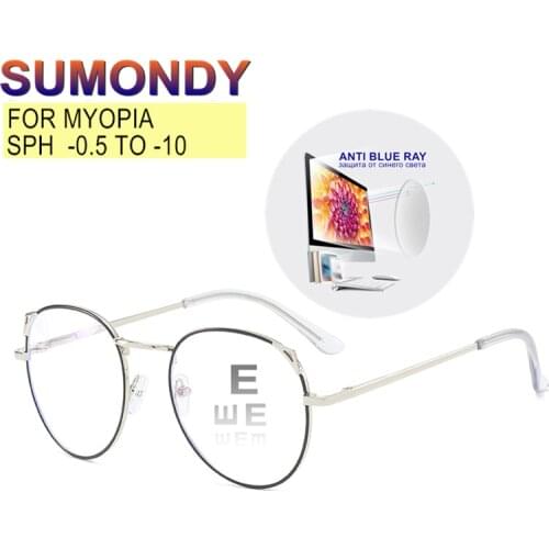 SUMONDY Cat Ears Myopia Glasses Prescription -0.5 to -10 Women Men Fashion Alloy Frame Nearsighted Spectacles Anti Blue Ray UF54