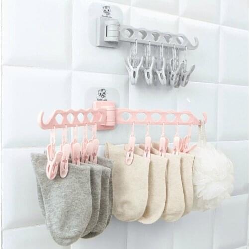 Drying Rack Foldable Clothes Rack Without Punching Wall Hanging Bathroom Socks Storage Rack Home Travel Portable Hanger