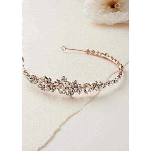 Wedding CZ Solitaire Tiara Rose Gold Bridal Headband Bridal Crown Hair Piece In Silver/Gold