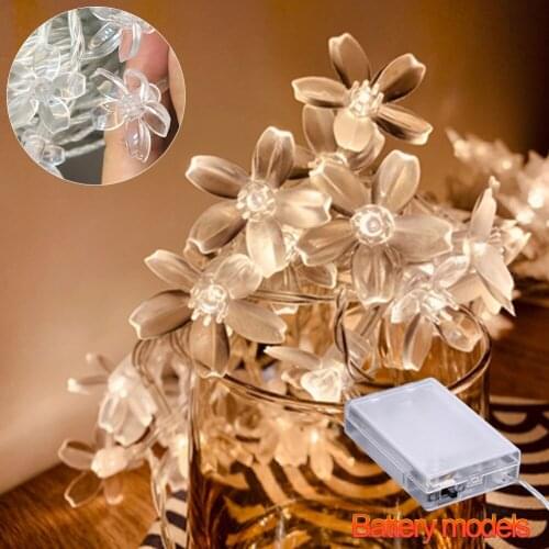 Cherry Blossom Flower Garland Battery Powered LED String Fairy Lights Crystal Flowers for Indoor Wedding Christmas Decoration