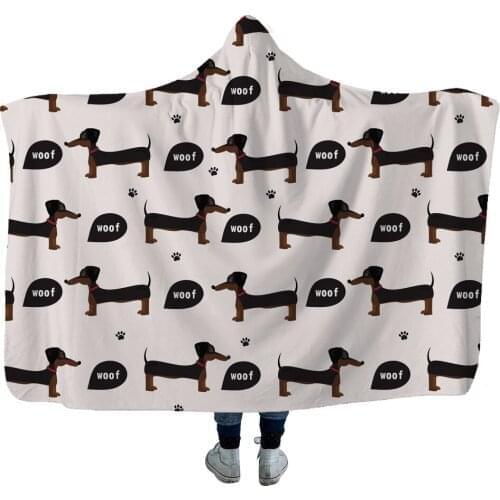 Dachshund 3D Printing Throw Hooded Blanket Wearable Warm Fleece Bedding Office Quilts Soft Adults Travel 14