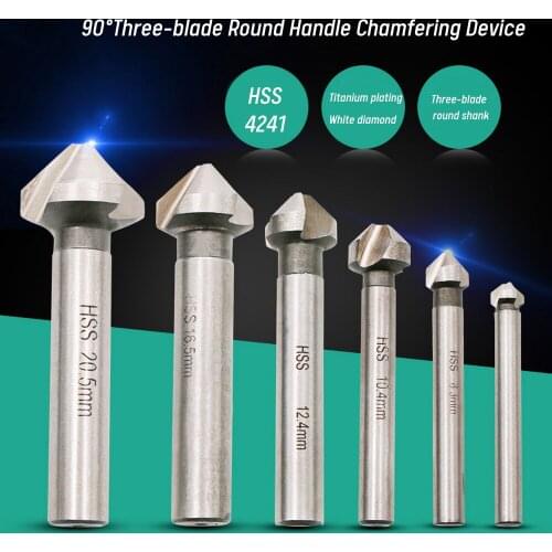 Three Edge Chamfering Round Shank 6pcs 3 Flute 90 Degree HSS Chamfer Chamfering Cutter End Mill Tool Counter Sink Drill Bit Set