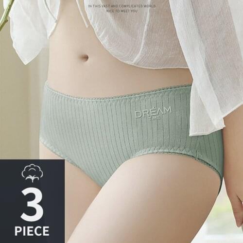 3Pcs Cotton Panties Women Sexy Lace Underwear Female Cotton Briefs Girl Underpants Ladies Breathable Mid Waist Lingerie
