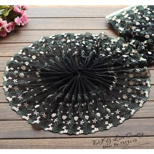 2yards/lot 25cm wide Embroidered Tulle Lace trim mesh lace trim ~Black + Green + Yellow~beautiful~6